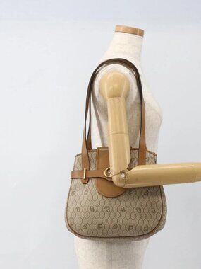 Christian Dior Honeycomb Canvas Shoulder Bag PVC Beige Gold Auth ka2895